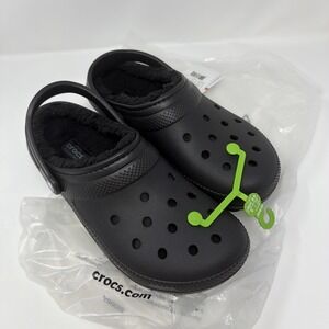 Crocs Dual Comfort Unisex Mens 11 Black On Black Faux Fur Classic Lined Clog